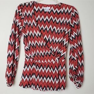 Nieves‎ Lavi 100% Silk Chevron Wrap Shirt Top Cuffs Long Sleeves Size XS